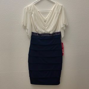 Enfocus Studios blue white dress great for wedding guests NWT